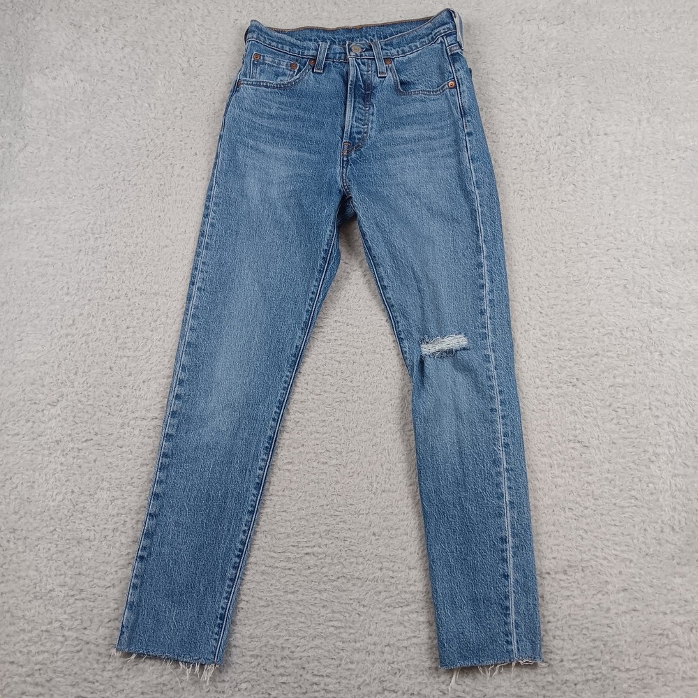 Levis Jeans 501 Skinny Woman 25 Blue Distressed Raw Hem 29502-0203
